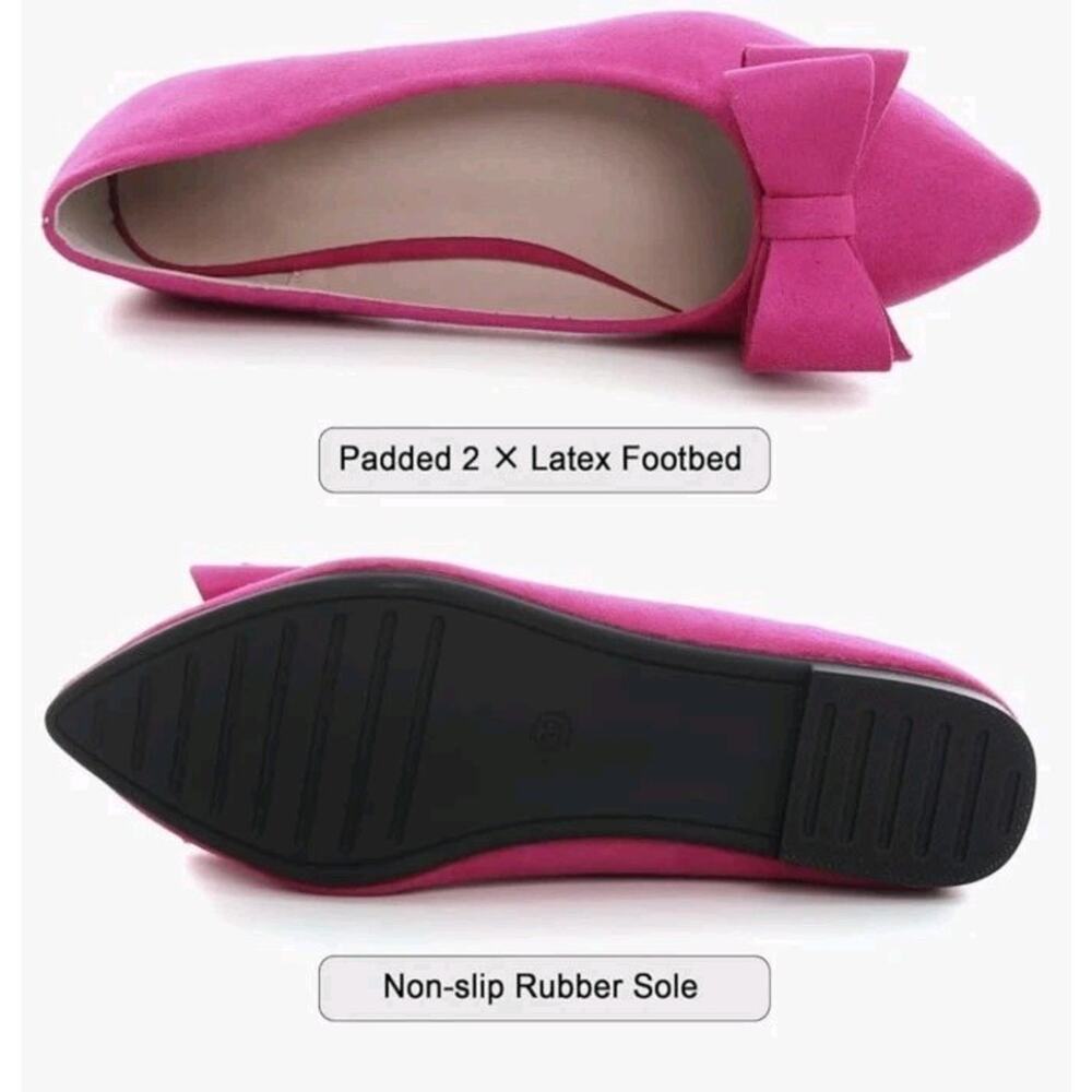 Sailing Lu Women Sz44 Flats Pink Bow Pointed Toe Slip On Shoes Drag Ballet Strip - Picture 3 of 13